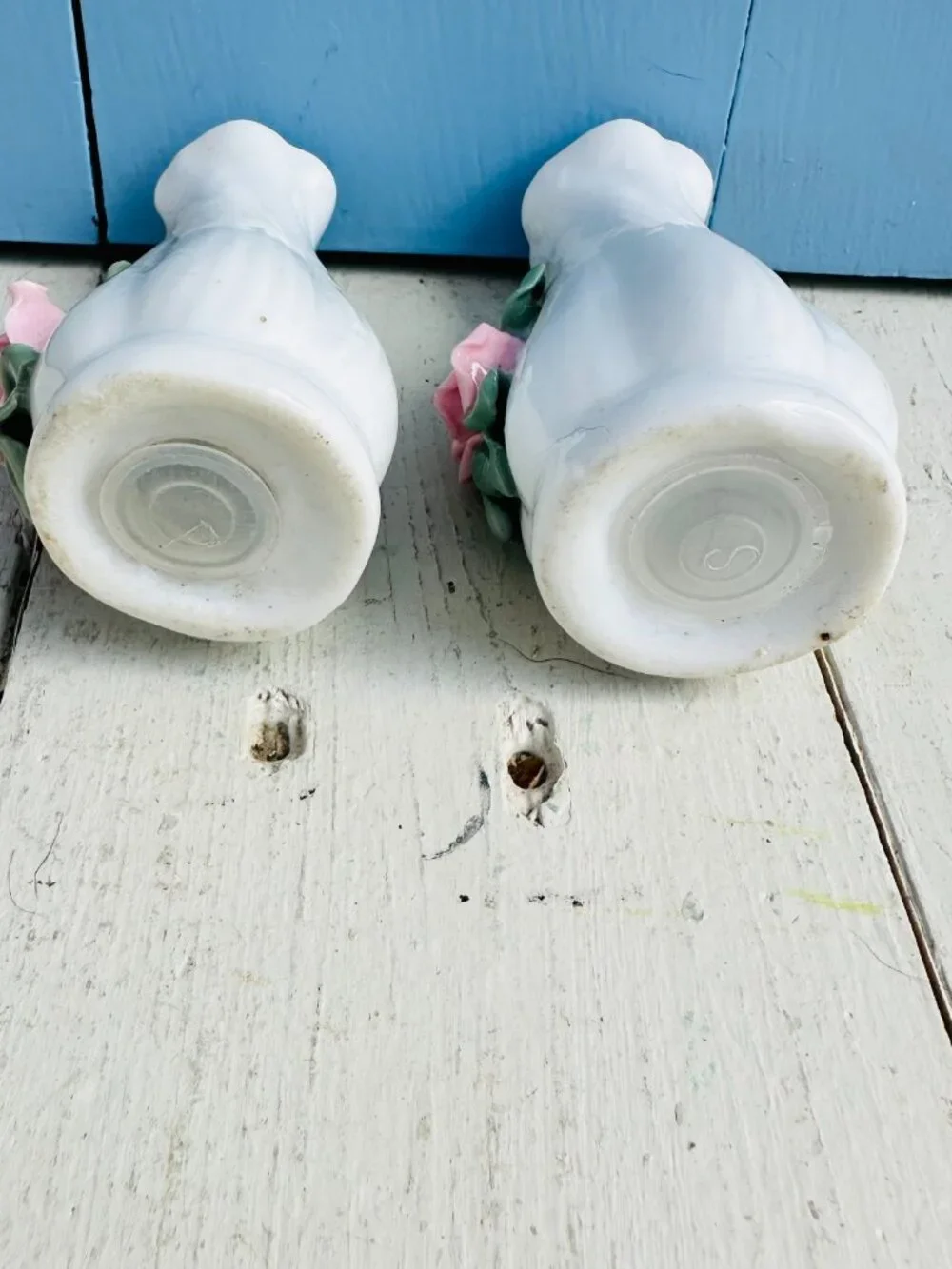 Vintage Salt and Pepper Shakers White with Pink Roses Cottagecore Dining Floral